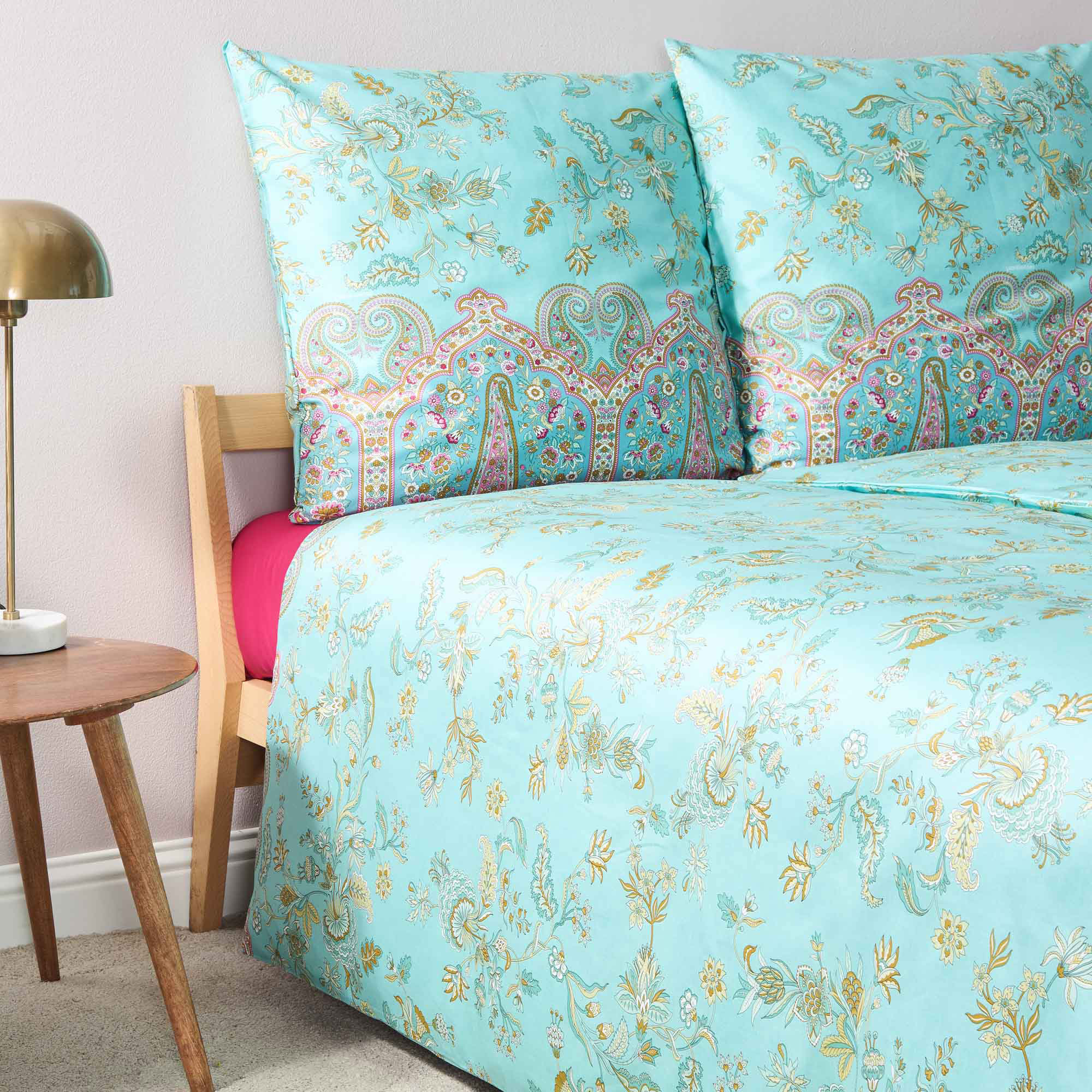 Bassetti Satin Bettwäsche INDIAN ROSES | T1 Turchese