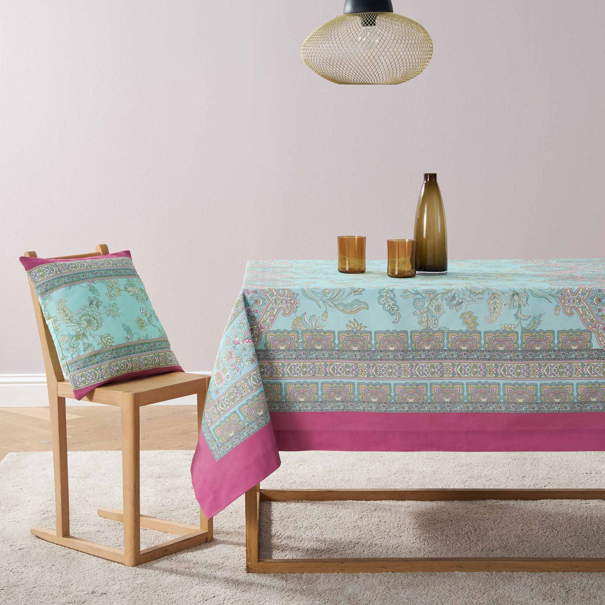Bassetti Tischdecke Twill INDIAN ROSES | T1 Turchese
