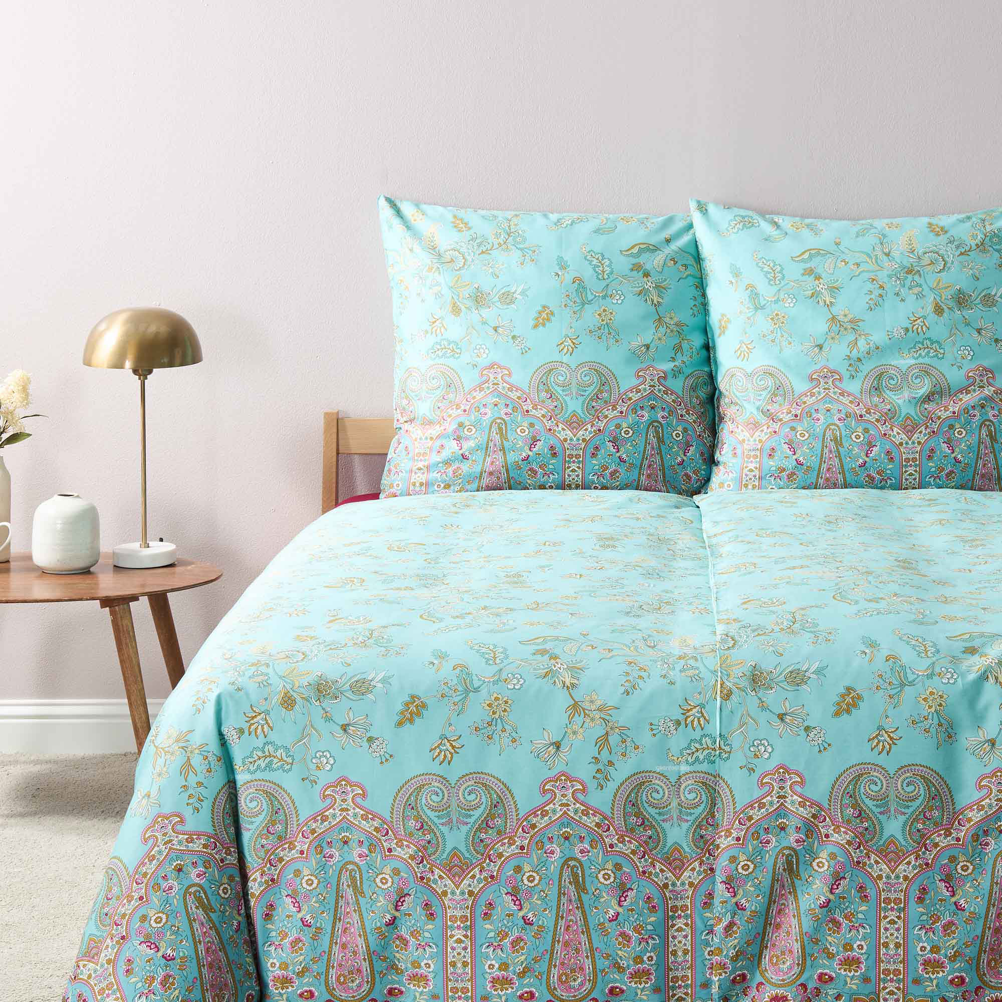 Bassetti Satin Bettwäsche INDIAN ROSES | T1 Turchese