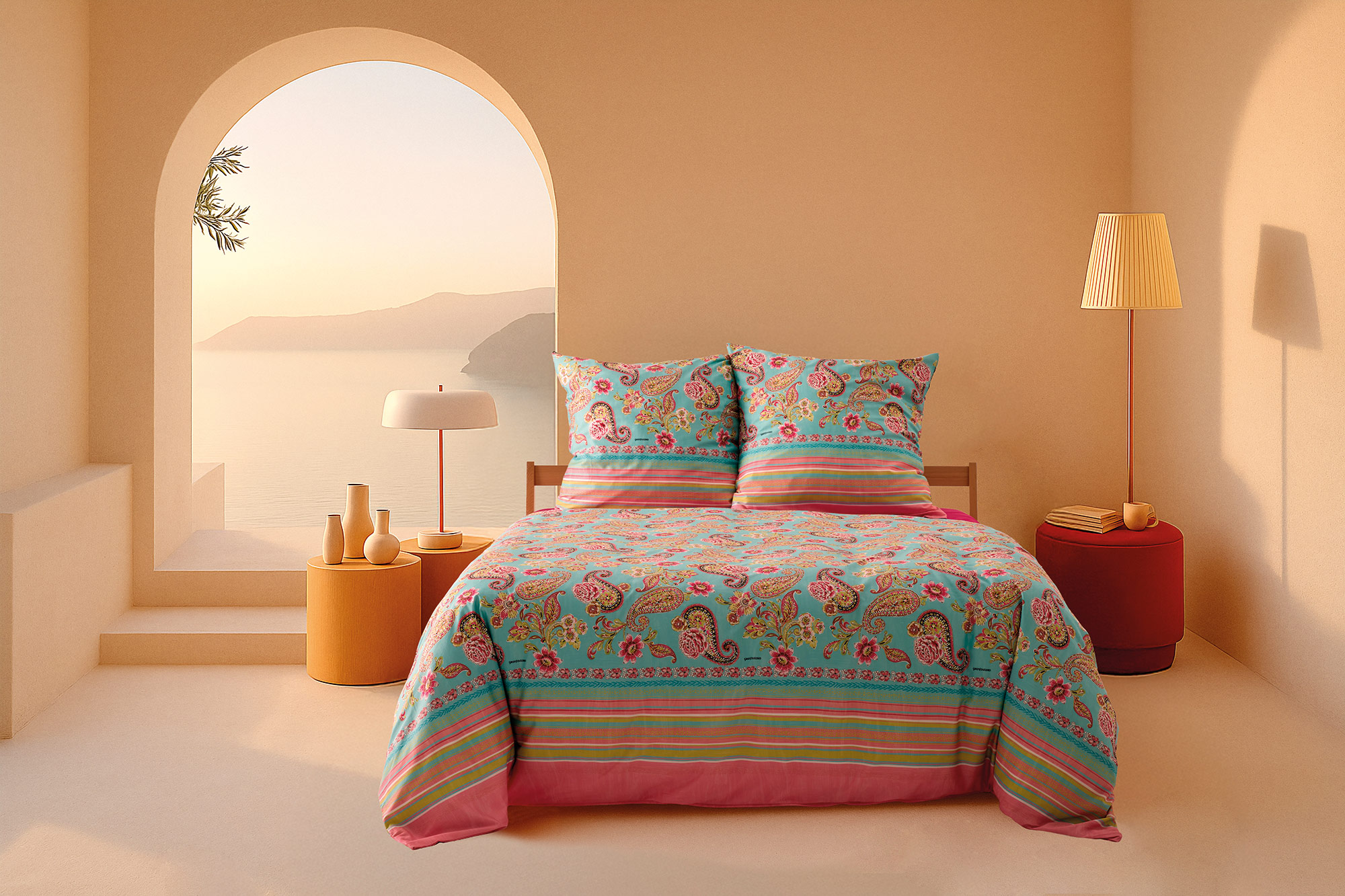 Bassetti Satin Bettwäsche Rapallo | T1 Türkis-Fuchsia