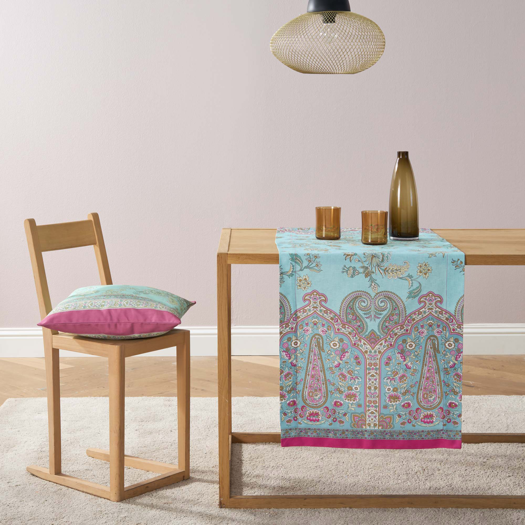 Bassetti Tischläufer Twill INDIAN ROSES | T1 Turchese